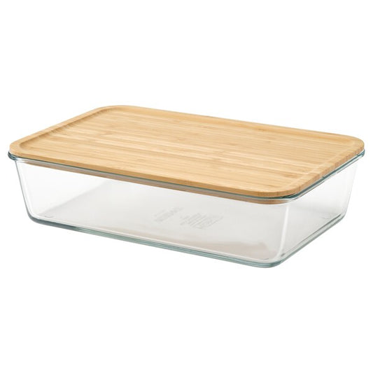 IKEA 365+ - Food container with lid, large rectangular/glass bamboo, 3.1 l