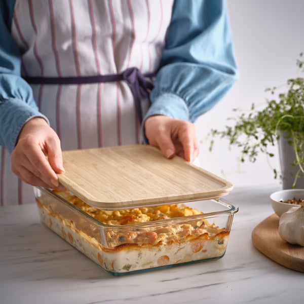 IKEA 365+ food container with lid, large rectangular/glass bamboo, 3.1 l