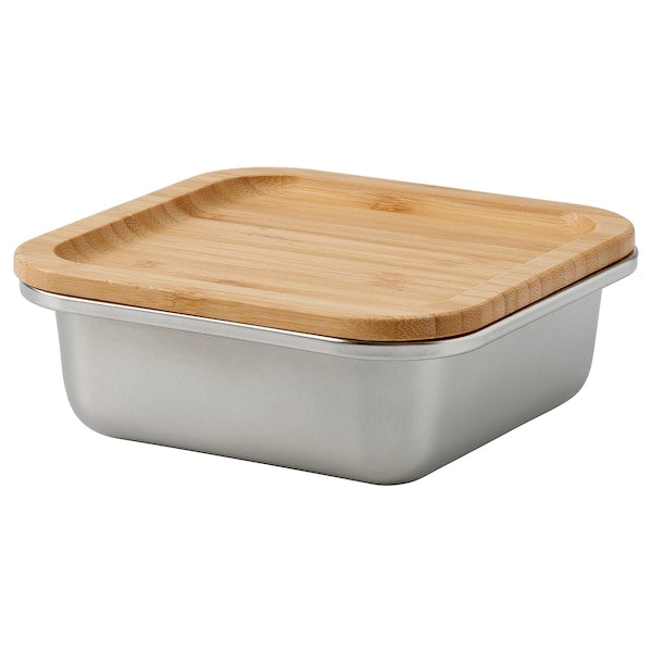 IKEA 365+ - Food container with lid, square stainless steel/bamboo, 600 ml