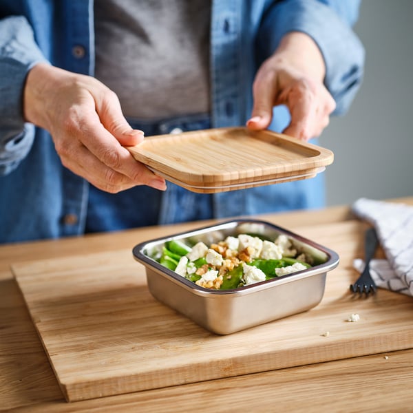IKEA 365+ - IKEA 365+ Food container with lid, square stainless steel/bamboo, 600 ml