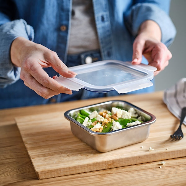 IKEA 365+ - Food container with lid, square stainless steel/plastic, 600 ml