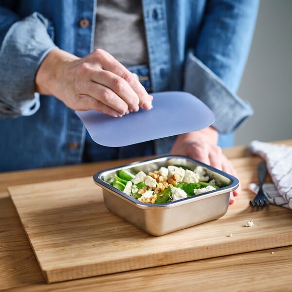 Ikea IKEA 365+ - Food container with lid, square stainless steel/silicone, 600 ml