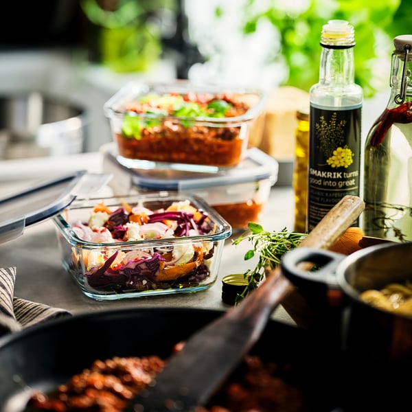 IKEA 365+ food container with lid, square glass/plastic, 600 ml