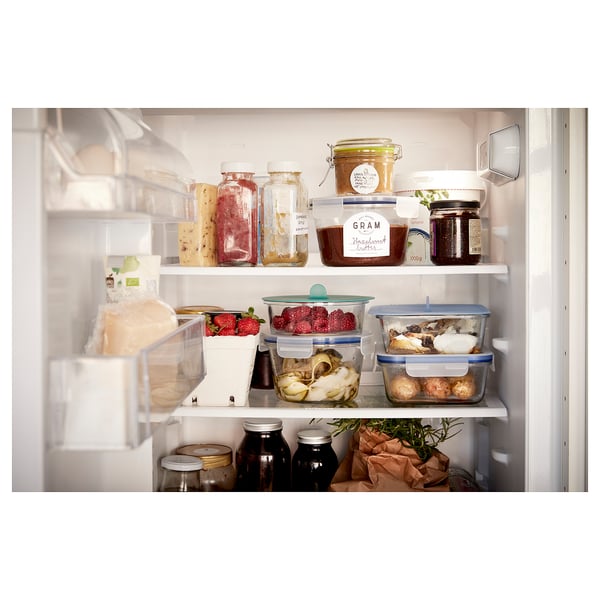 IKEA 365+ food container with lid, square glass/silicone, 600 ml