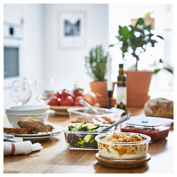 IKEA 365+ food container with lid, square glass/silicone, 600 ml