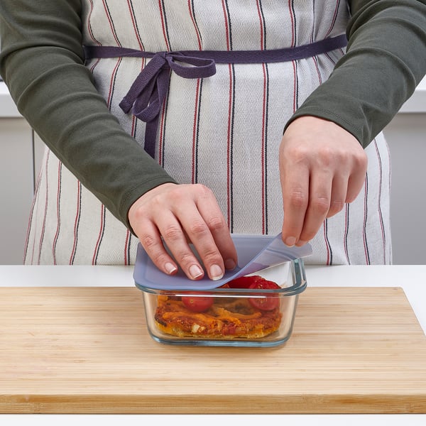 IKEA 365+ food container with lid, square glass/silicone, 600 ml
