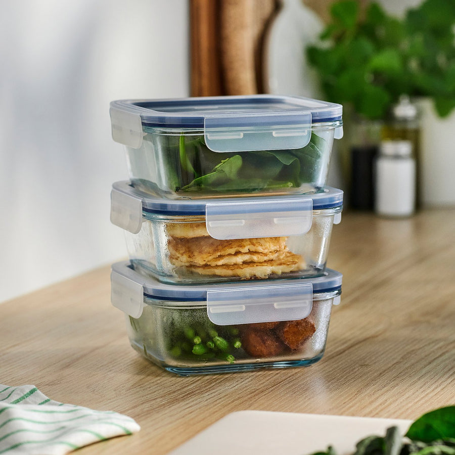 IKEA 365+ food container with lid, square/glass, 600 ml, 3 pack