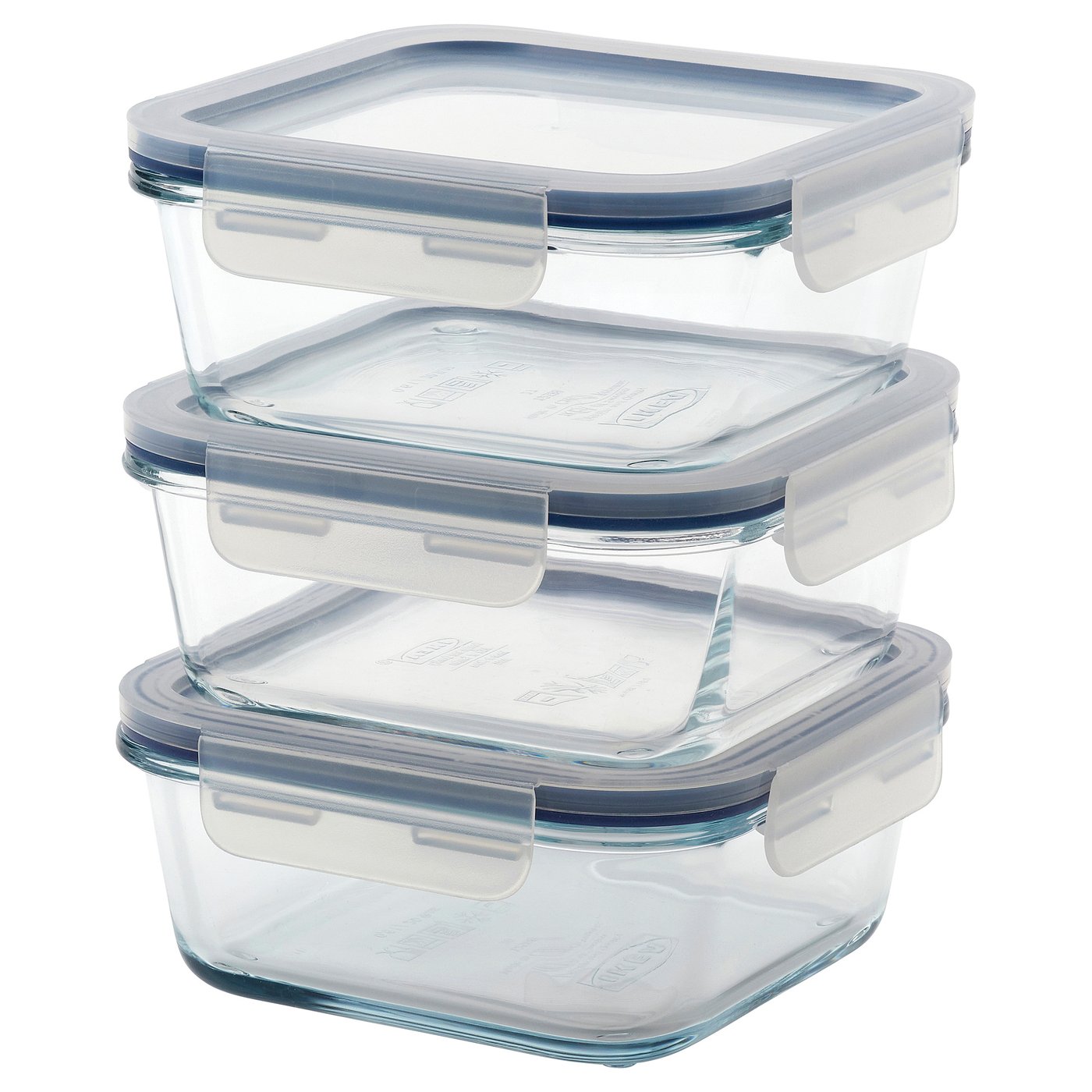 IKEA 365+ food container with lid, square/glass, 600 ml, 3 pack