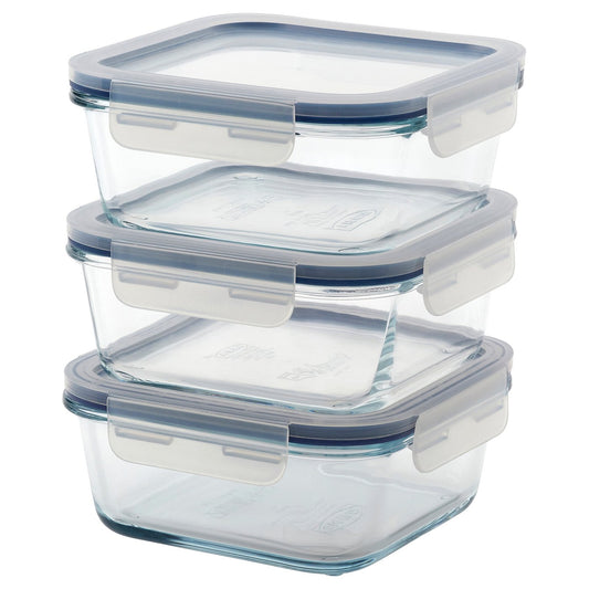 IKEA 365+ food container with lid, square/glass, 600 ml, 3 pack