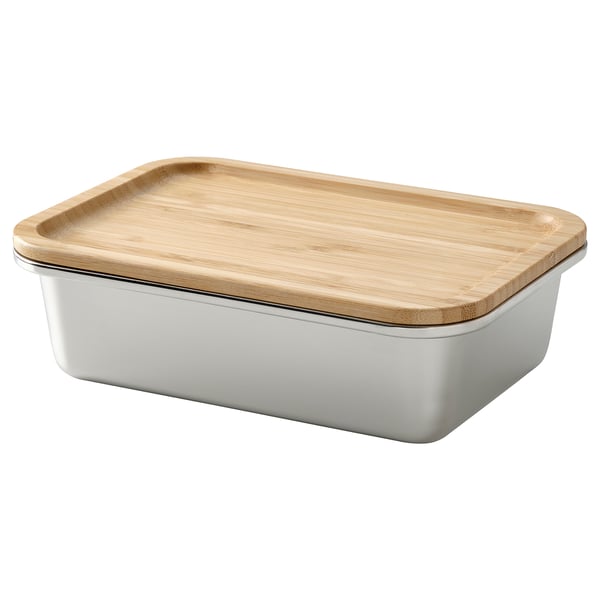 IKEA 365+ food container with lid, rectangular stainless steel/bamboo, 1.0 l