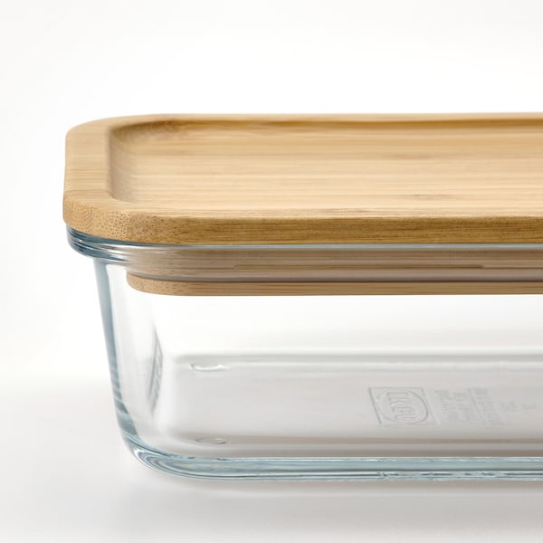 IKEA 365+ - Food container with lid, rectangular glass/bamboo, 1.0 l