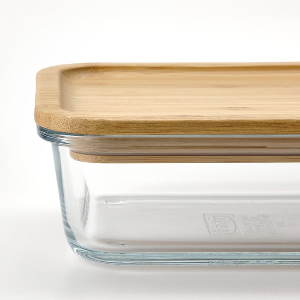 IKEA 365+ food container with lid, rectangular glass/bamboo, 1.0 l