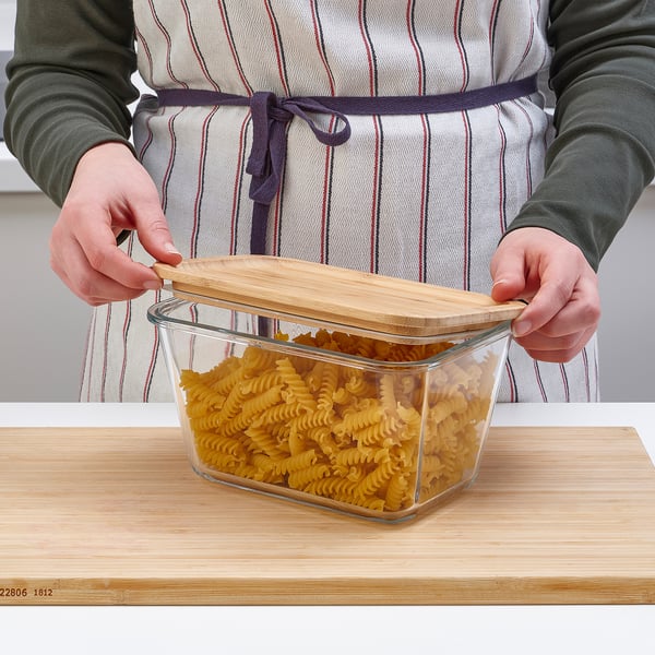 IKEA 365+ food container with lid, rectangular glass/bamboo, 1.8 l