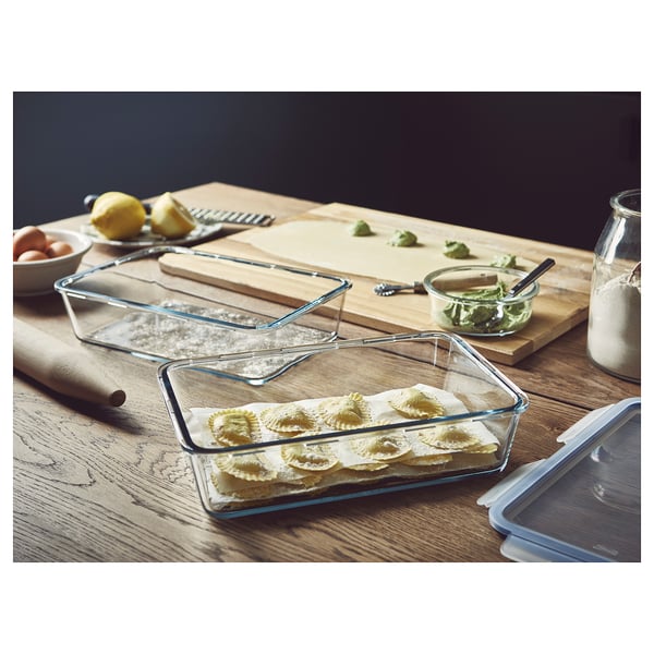 IKEA 365+ food container with lid, rectangular/glass plastic, 3.1 l