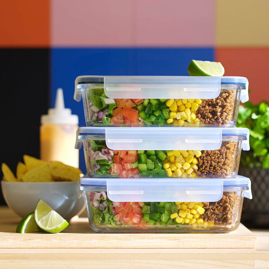 IKEA 365+ food container with lid, rectangular/glass, 21x15 cm, 3 pack