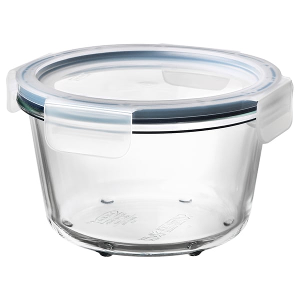 IKEA 365+ food container with lid, round glass/plastic, 600 ml