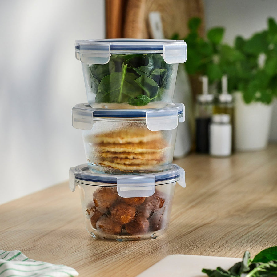 IKEA 365+ food container with lid, round/glass, 600 ml, 3 pack