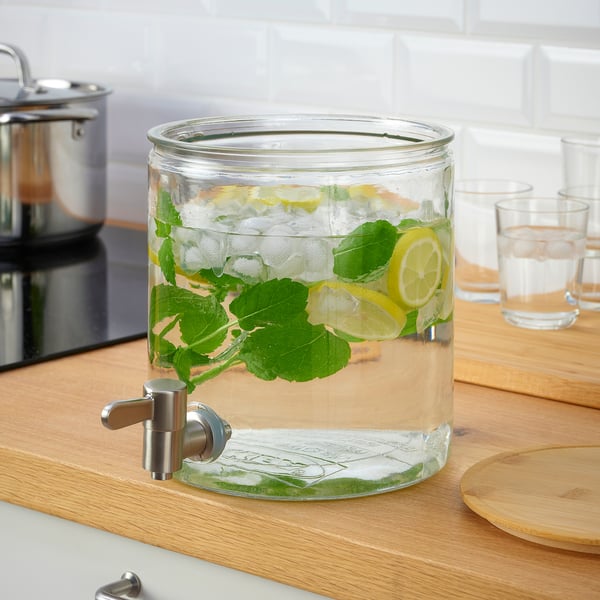 IKEA 365+ jar with tap, bamboo/clear glass, 4 l
