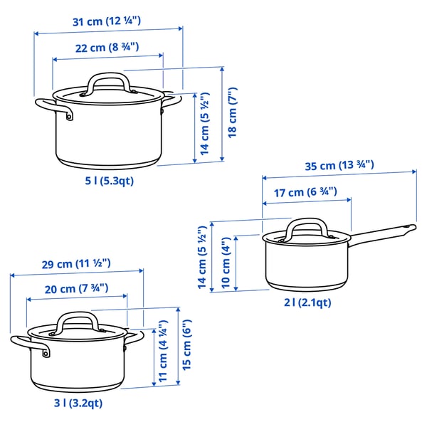 IKEA 365+ cookware set of 6, stainless steel
