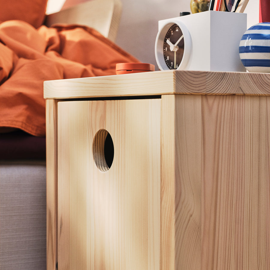 IKEA PS 2026 bedside table, pine with flip-down door, 30x30x50 cm
