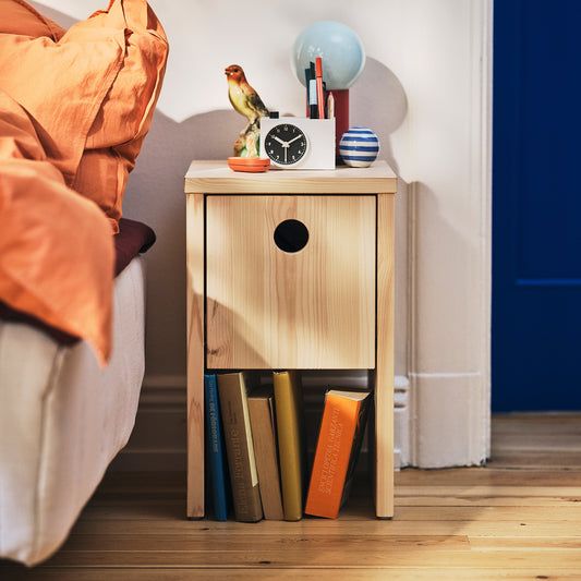 IKEA PS 2026 bedside table, pine with flip-down door, 30x30x50 cm