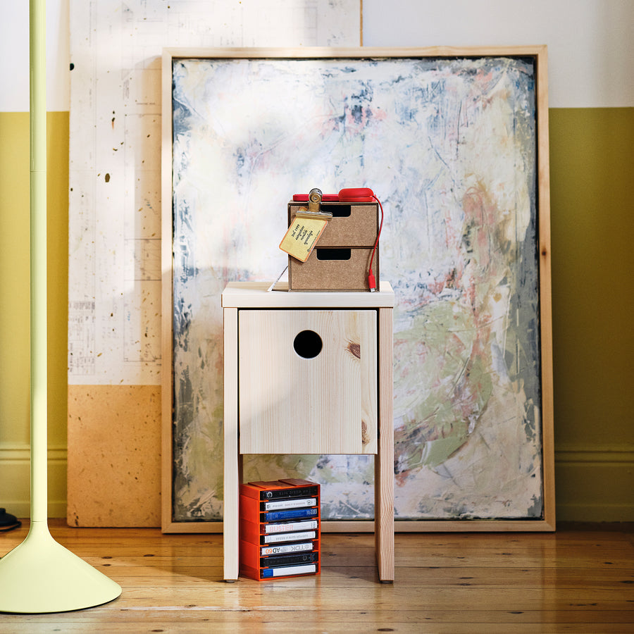 IKEA PS 2026 bedside table, pine with flip-down door, 30x30x50 cm
