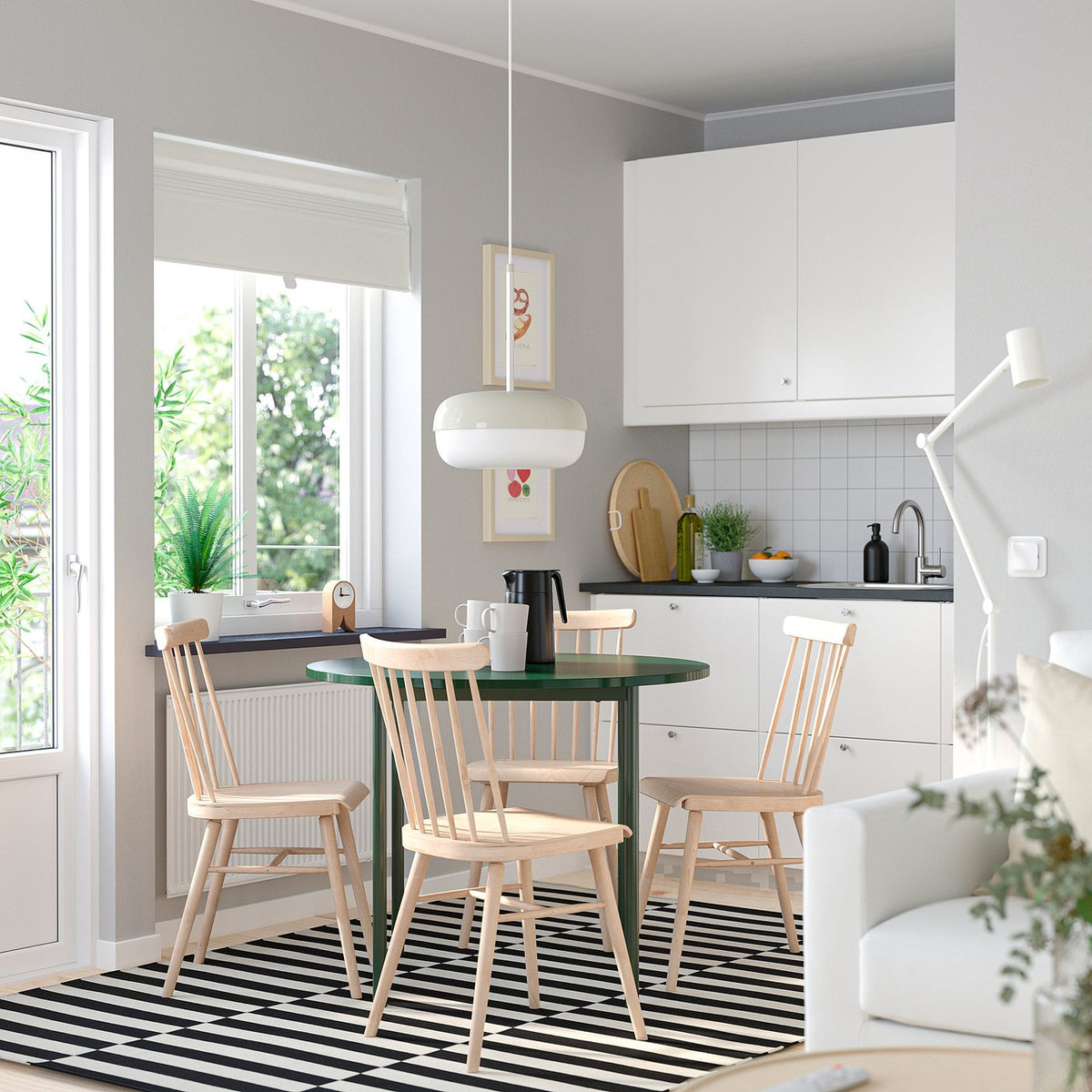 IKEA PS 2026 / HÖGVED table and 4 chairs, green/pine, 96 cm