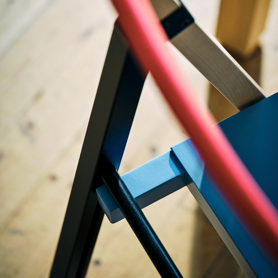 IKEA PS 2026 folding chair, birch blue/black red, 45x76x51 cm