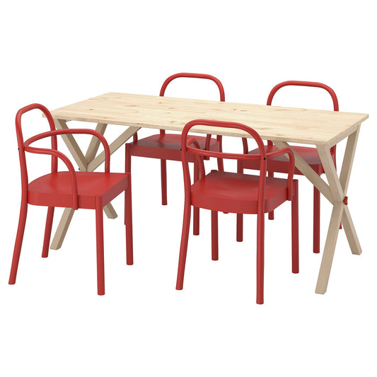 IKEA PS 2026 / STOCKHOLM 2025 table and 4 chairs, pine/red, 156x75 cm