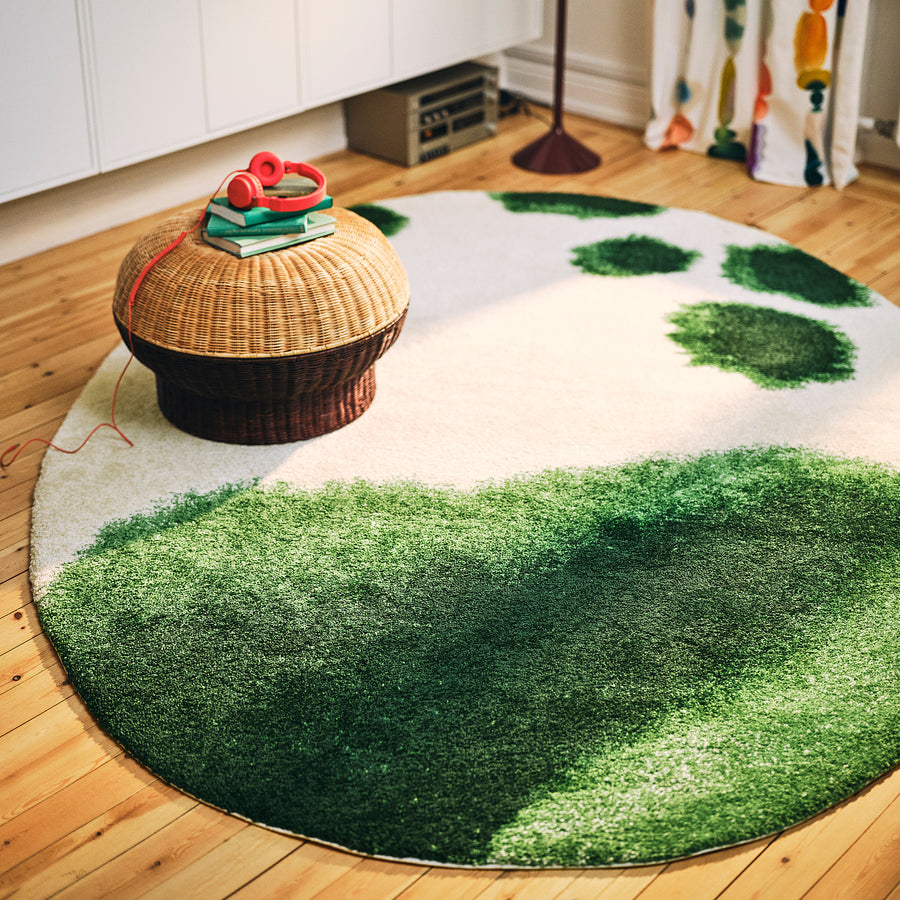IKEA PS 2026 rug, low pile, oval/green off-white, 200x266 cm
