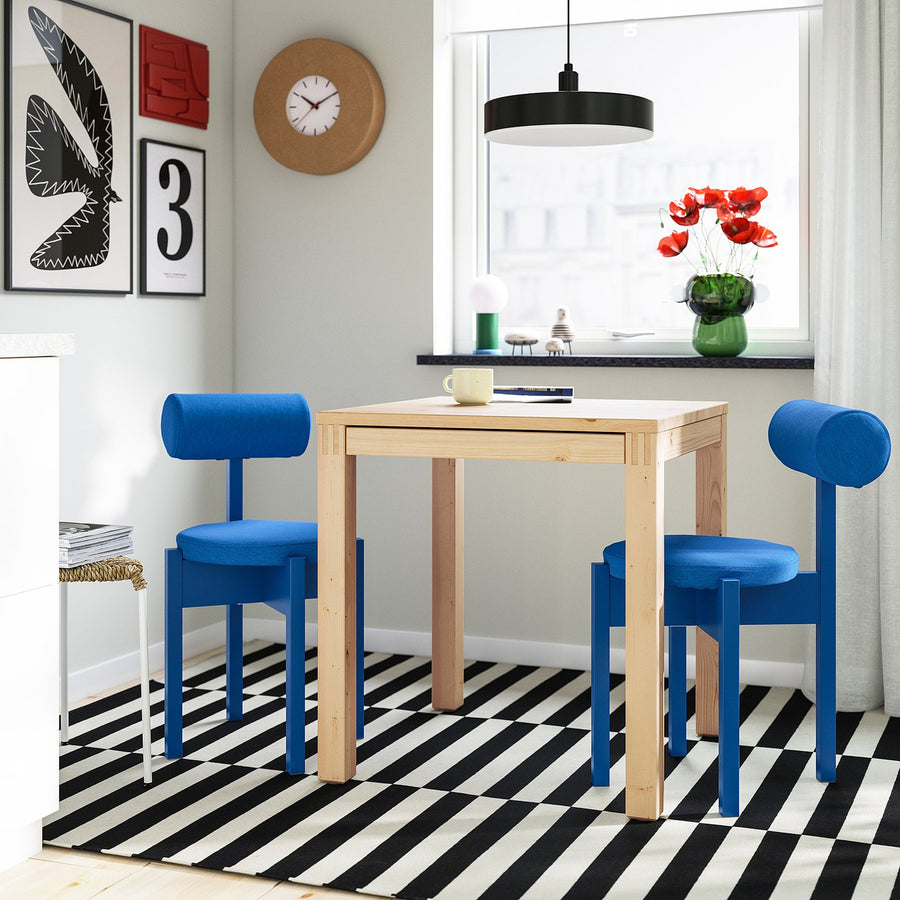 IKEA PS 2026 table and 2 chairs, pine/Knäbäck bright blue, 70x70 cm