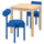 IKEA PS 2026 table and 2 chairs, pine/Knäbäck bright blue, 70x70 cm
