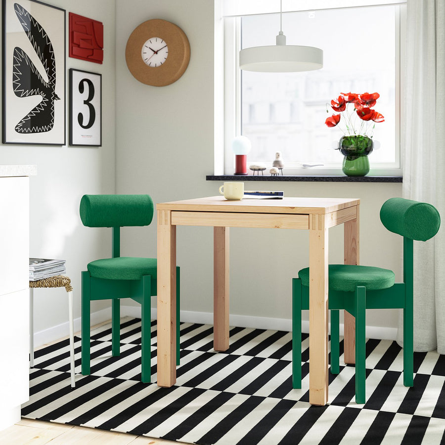 IKEA PS 2026 table and 2 chairs, pine/Knäbäck bright green, 70x70 cm