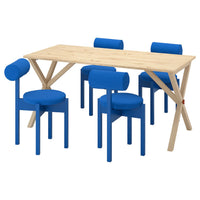 IKEA PS 2026 table and 4 chairs, pine/Knäbäck bright blue, 156x75 cm