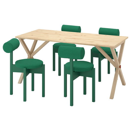 IKEA PS 2026 table and 4 chairs, pine/Knäbäck bright green, 156x75 cm