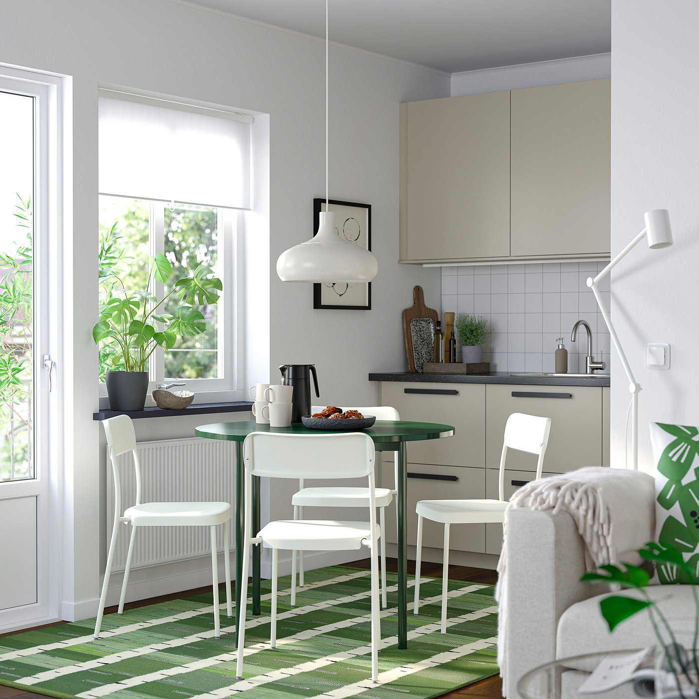 IKEA PS 2026 / VIHALS table and 4 chairs, green/white, 96 cm
