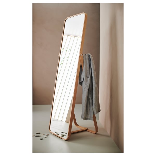 IKORNNES standing mirror, ash, 52x167 cm