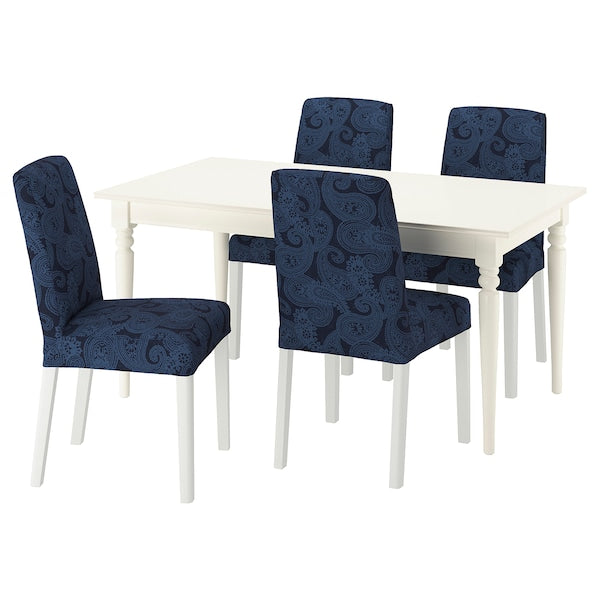 INGATORP / BERGMUND - Table and 4 chairs, white/white Kvillsfors dark blue/blue,155/215 cm