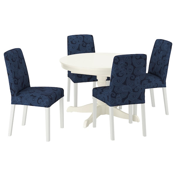 INGATORP / BERGMUND - Table and 4 chairs, white/white Kvillsfors dark blue/blue,110/155 cm