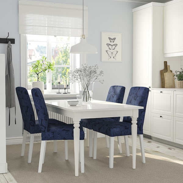 INGATORP / BERGMUND - Table and 4 chairs, white/white Kvillsfors dark blue/blue,155/215 cm