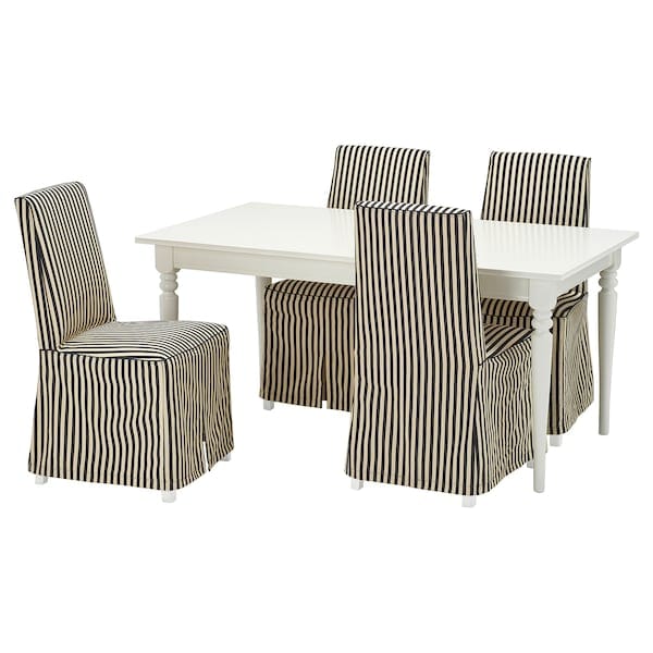 Ikea INGATORP / BERGMUND - Table and 4 chairs, white/black/white,155/215 cm