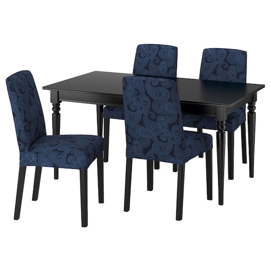 INGATORP / BERGMUND - Table and 4 chairs, black/black Kvillsfors dark blue/blue,155/215 cm