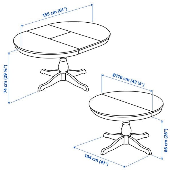 Ikea INGATORP / BERGMUND - Table and 4 chairs, black/black/white,110/155 cm