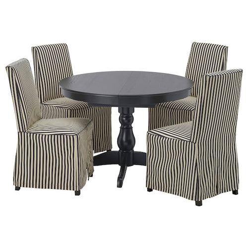 INGATORP / BERGMUND - Table and 4 chairs, black/black/white,110/155 cm