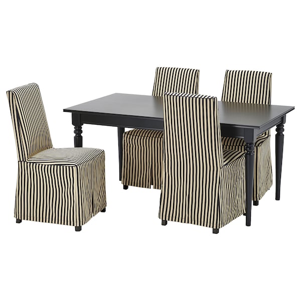 INGATORP / BERGMUND - Table and 4 chairs, black/black/white,155/215 cm