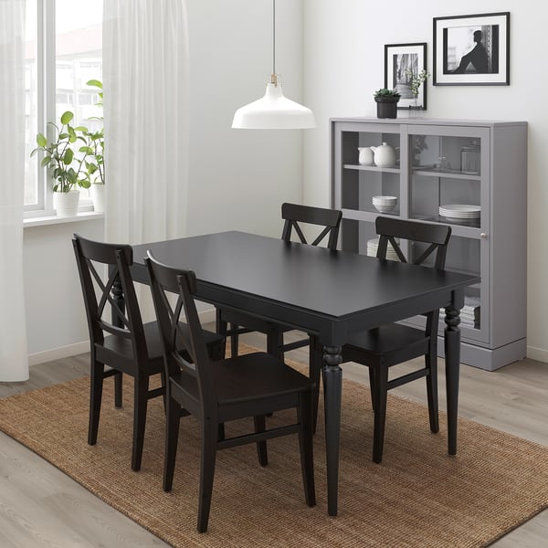 INGATORP / INGOLF - INGATORP / INGOLF Table and 4 chairs, black/brown-black, 155/215 cm