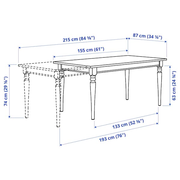 INGATORP / INGOLF - Table and 6 chairs, white/white, 155/215 cm