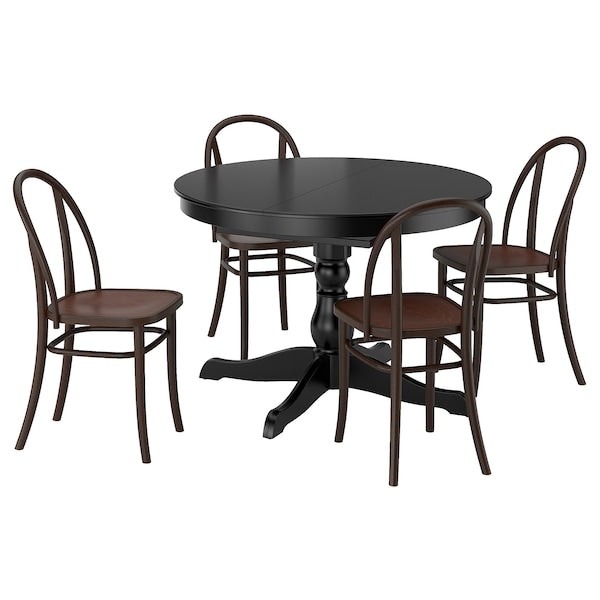 INGATORP / SKOGSBO - Table and 4 chairs, black/dark brown, 110/155 cm