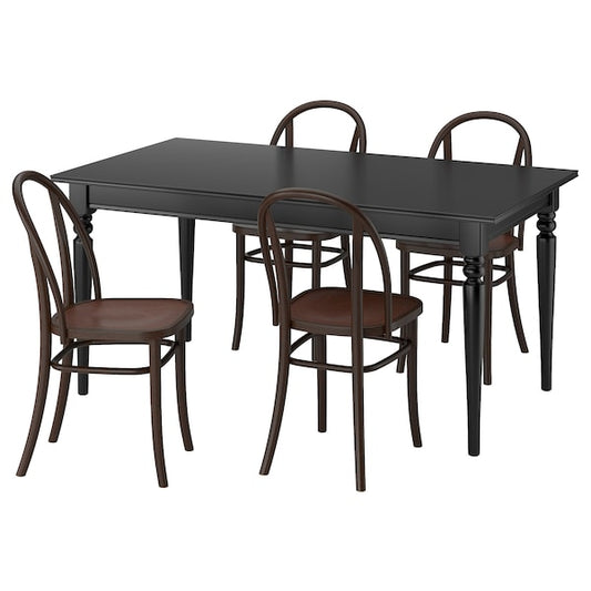 INGATORP / SKOGSBO - Table and 4 chairs, black/dark brown, 155/215 cm