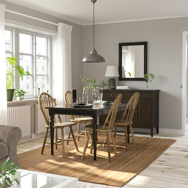 INGATORP / SKOGSTA - Table and 4 chairs, black/acacia, 155/215 cm